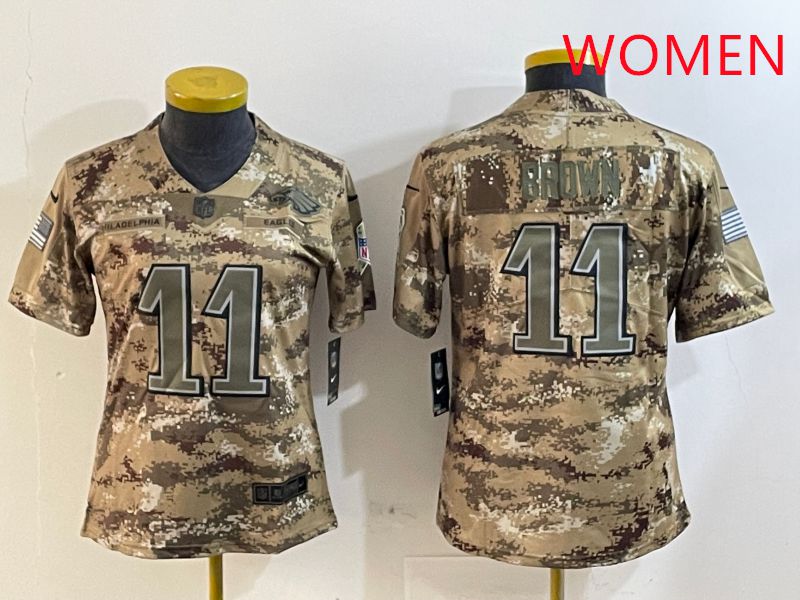 Women Philadelphia Eagles #11 Brown Camo Nike 2025 Salute to Service Limited NFL Jersey style 1